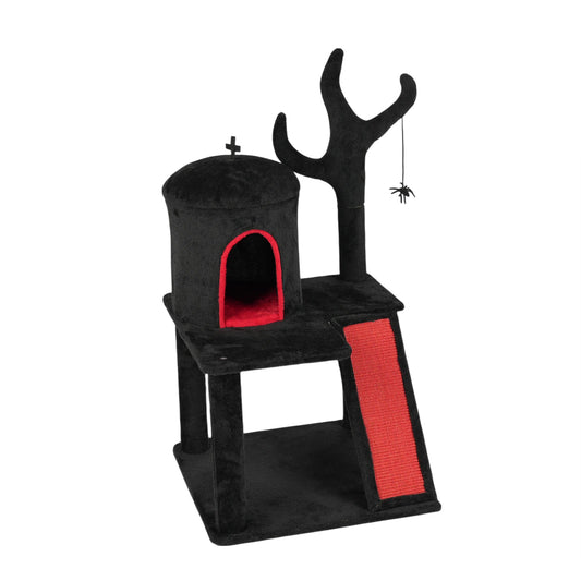 42" Gothic Cat Tree, Halloween Cat Tower Tree with Spacious Cat Condo, Brach Shaped Scratching Post, Scratching Ladder