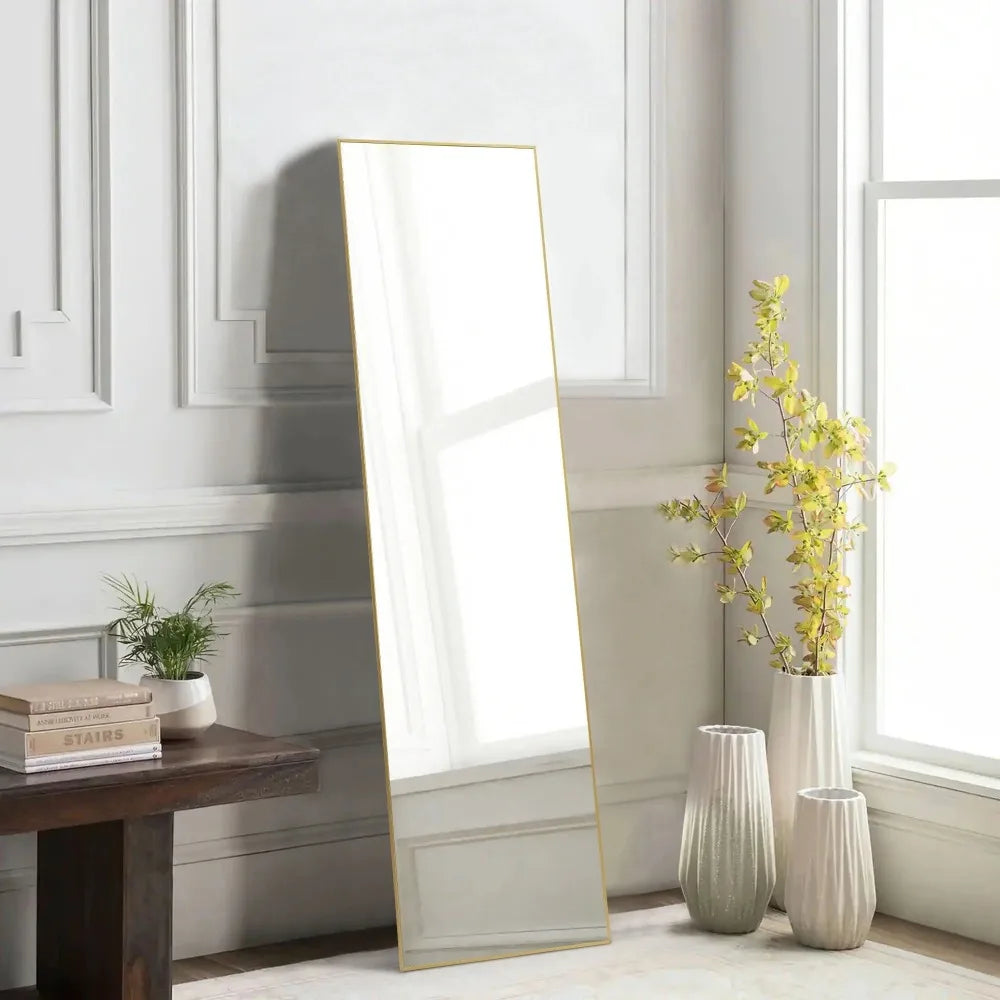 59"x16" Full Length Rectangular Mirror Wall or Leaning Aluminum Alloy Frame with Stand Gold