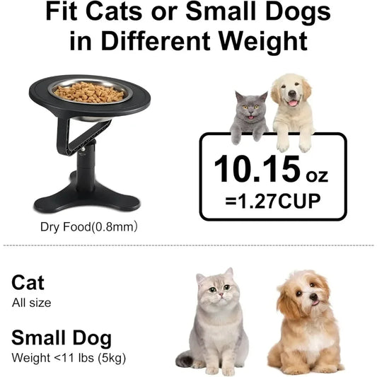 Raised Cat Bowls,Elevated for Indoor Cats with Height-Adjustable Stand Non-Slip Stainless Steel Bowl 15° Tilted Kitten Food Bowl