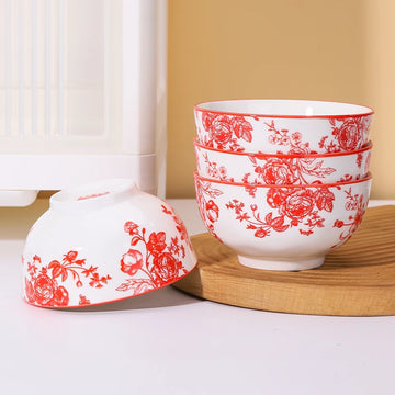 3PCS Ceramic rice bowl, 4.5-inch round bowl, suitable for microwave and oven, home kitchen tableware