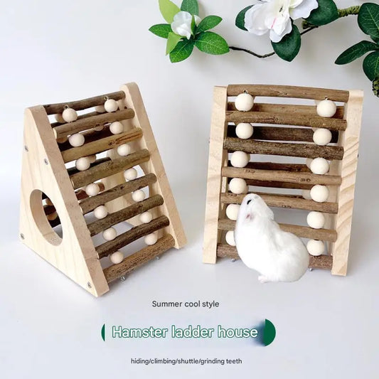 Hamster golden bear hides wooden house branches climbing ladder small pet chewing teeth solid wood toy landscaping tunnel