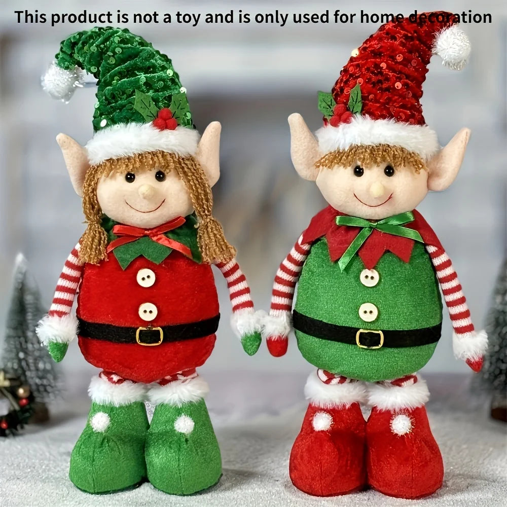 1/2pcs Classic Stretchable Elf Figurine, Festive Polyester Wall Hanging, Unisex Christmas Party Decor, No Laser, No Feather, Hol
