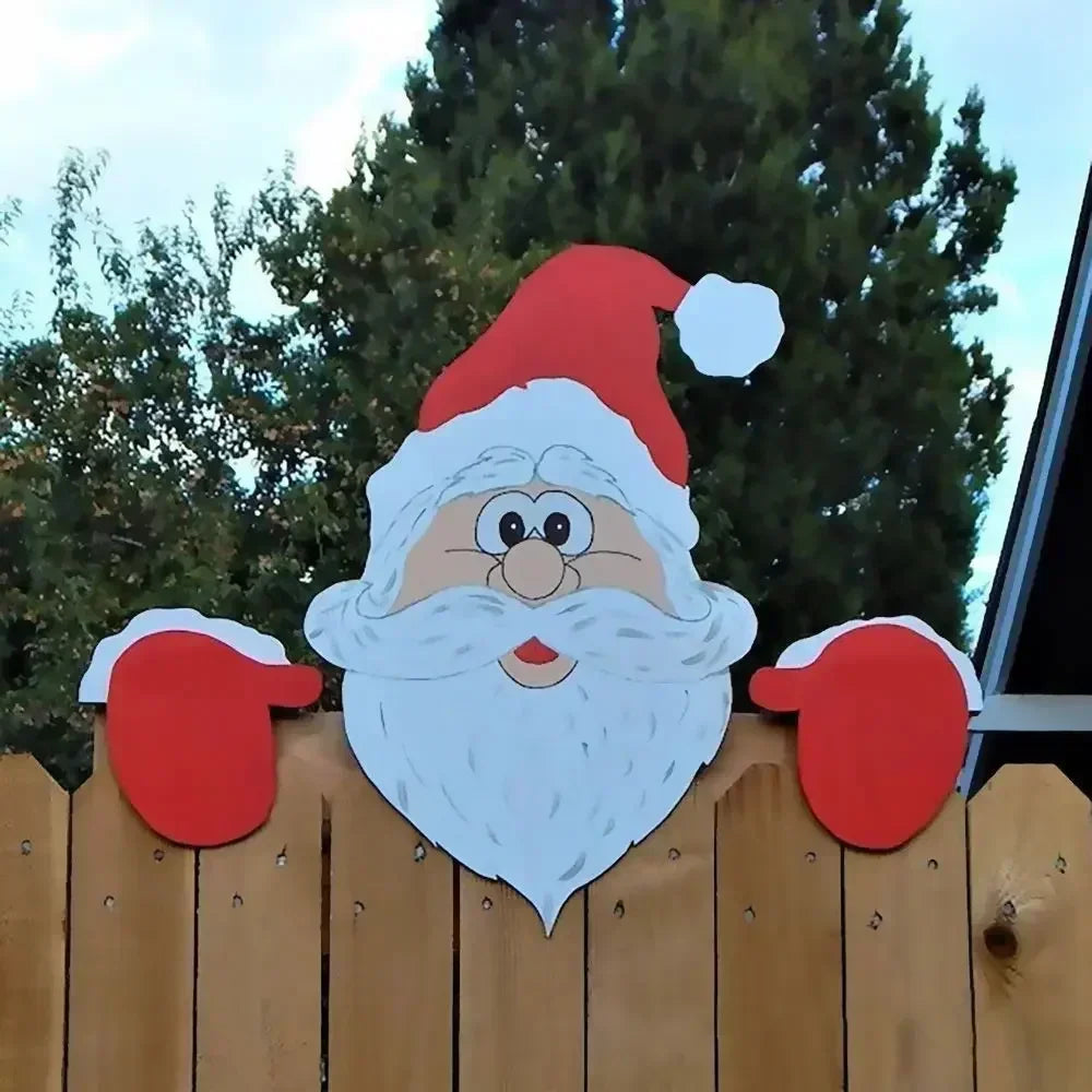 Christmas Fence Ornaments Santa Clause Snowman Reindeer Peeker Yard Ornaments Indoor Outdoor Ground Placard DIY Festival Gift
