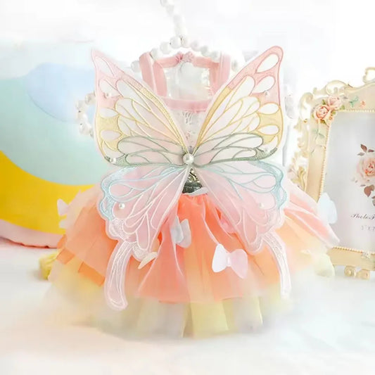 Butterfly Princess Dress Pet Cat Dog Clothes Sweet Clothing for Small Dogs Puppy Cute Soft Tulle Summer Pink Dress for Girl Pets