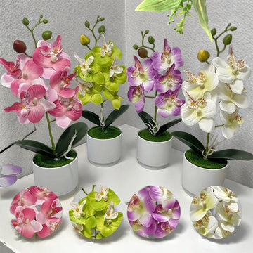 Orchid Artificial Orchids Flowers with Vase White Plant Silk Faux Orchids Fake Flowers Arrangements for Home Decoration