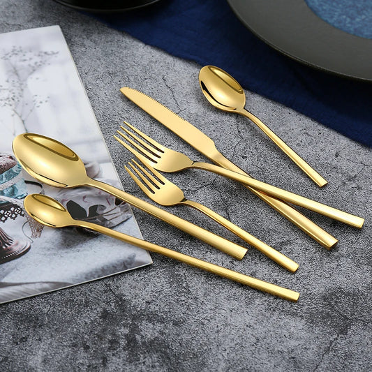 Western Tableware Black Dinnerware Set 6 Pieces Cutlery Set Stainless Steel Knife Fork IceTea Spoon Party Classic Silverware Set