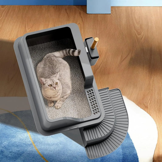 Stainless Steel Cat Litter Box with Steps 30L Jumbo Size High Sides Leak Proof Easy Clean for Large Cats Multi-Cat Homes