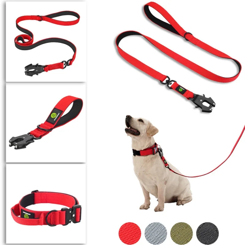 Quick Release Military Traffic Large Heavy Duty Nylon Walking Strong Dog Handle Tactical Training Lead Strap Tsug Neck Collar Se