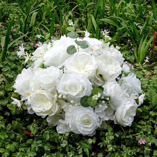 40cm New Simulated White Flower Ball Wedding Decor Peony Rose Flower Ball Party Wedding Stage T Stage Road Leading Decor Flowers