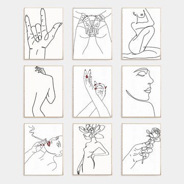 Abstract And Minimalist Sign Language And Nude Lines Female Portrait Art Poster Canvas Print Home Living Room Bedroom Wall Decor