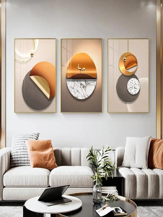 Abstract Luxury Geometry Canvas Painting Wall Art  Orange  Golden Light and Shadow  Modern Posters  Prints for Living Room Wall