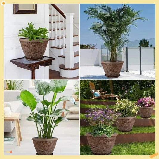 Thickened Plastic Flower Pots 4-Pcs, Lightweight with Drainage for Modern Garden Decor