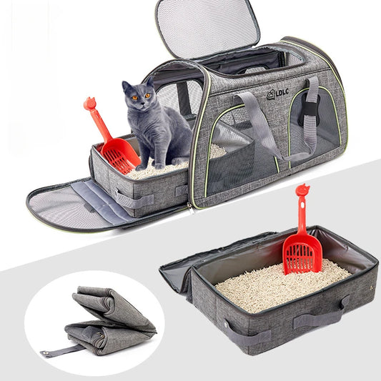 Foldable Travel Litter Box for Cats - Waterproof Portable Potty Tray with Bag-Compatible Design, Leak-Proof Collapsible Toilet