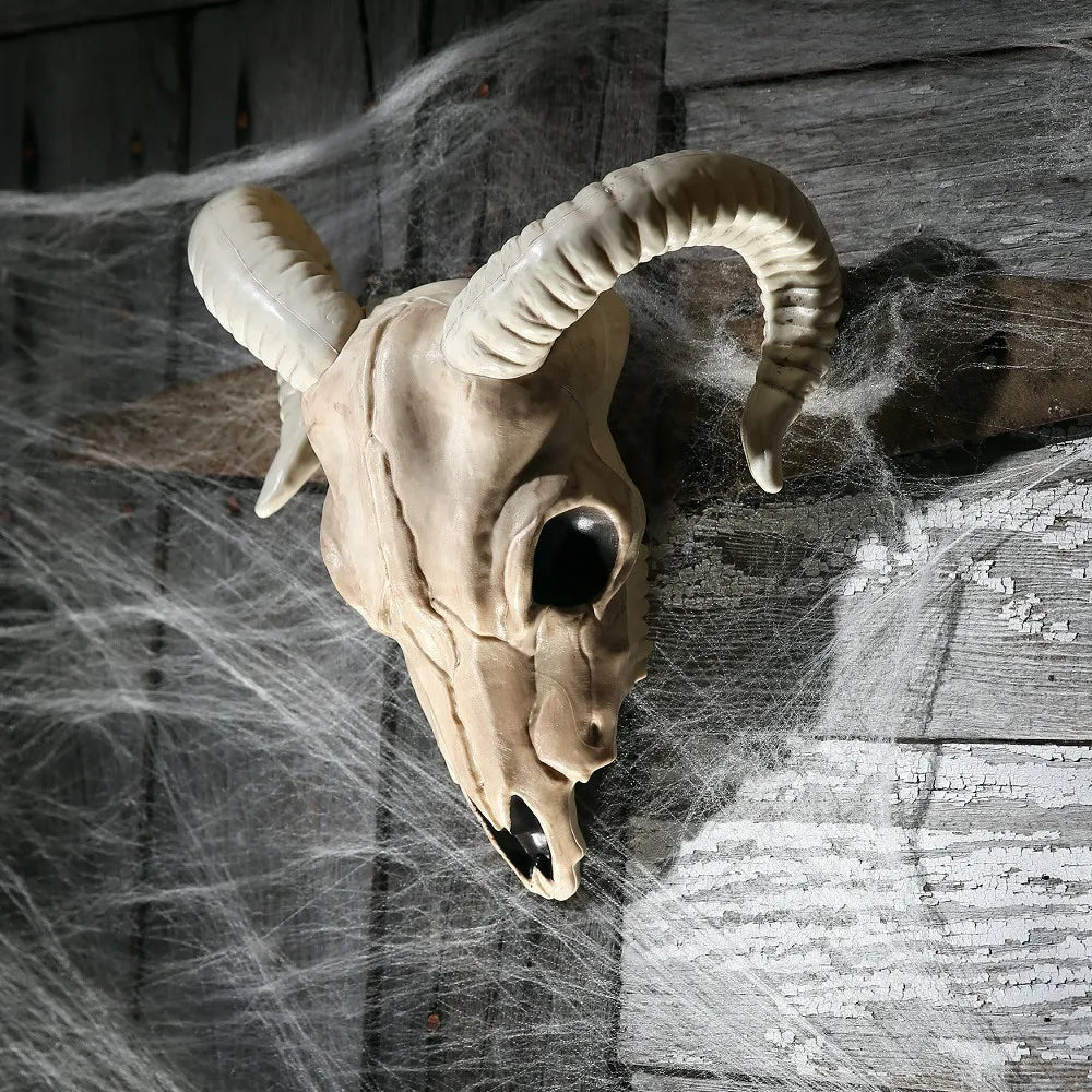 Goat Head Skull Halloween Decoration Sheep Ram Pattern Sculpture Wall Hanging Ornament Home Office Decoration Restaurant Decor