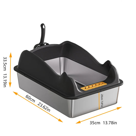 60CM Stainless steel cat litter box  Semi Enclosed Leak proof and odor proof Easy to clean Suitable for multi cat households