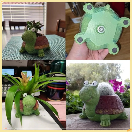 Cute Turtle Planter for Succulents, Small Resin Pot for Home Office Desk Decoration