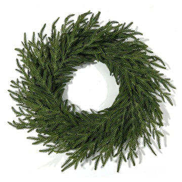 24" Norfolk Pine Wreath for Front Door, Real Touch Norfolk Pine Wreath Artificial Green Wreath Greenery Realistic Wreath Holiday