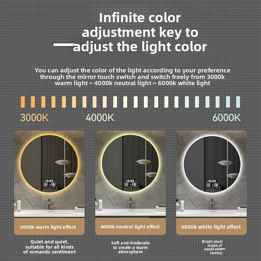 Fashion Hotel Round Bathroom Mirror Intelligent Led Bathroom Anti-fog Luminous Makeup Sensor Wall Hanging Shower Mirror Vanity