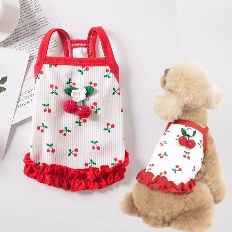 Dog Vest Cute Cherry Clothing For Small Dog Vest Summer Cooling Cat Vest Falbala Pet Clothes For Dog Breathable Soft Cat Clothes