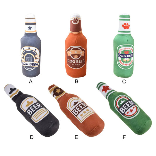 Beer Bottle Squeaky Dog Toy Wine Bottle Plush Dog Toy Interactive Soft Beer Bottle Shape Toy Teeth Cleaning for Puppies