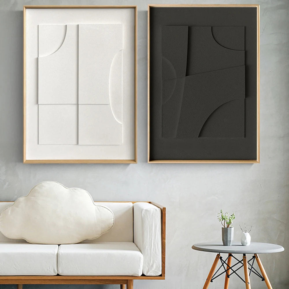 Modern Black White Nordic 3D Visual Effect Geometric Canvas Painting Wall Art Abstract Lines Poster Print Living Room Home Decor