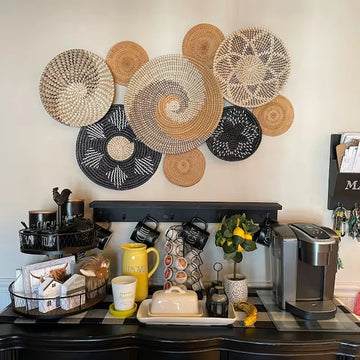 9PCS Boho Wall Decor Rattan Wall Decor Wicker Wall Decoration Hanging Wall Basket Wicker Wall Tray for Living Room