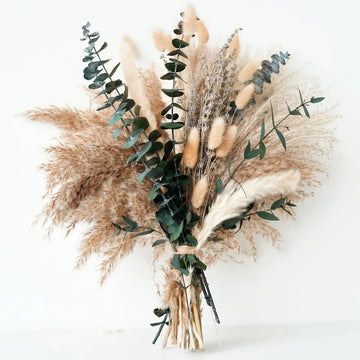Green Pampas Grass Boho Bouquet Lavender Eucalyptus Dried Flower Arrangement Rustic Flowers for Western Boho Wedding Table Decor
