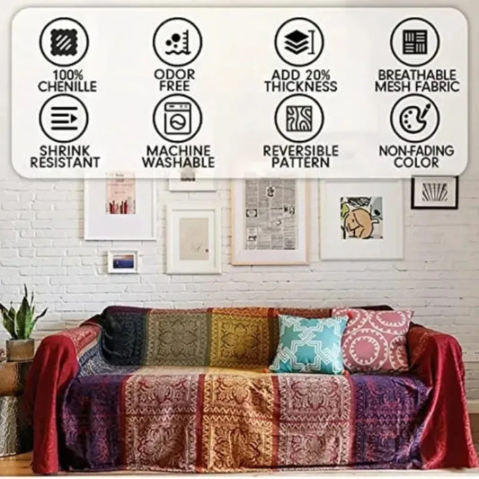 Large Boho Plaid Blanket Romantic Bohemian Chenille Throw Jacquard Gaint Couch Cover Plaid Tassels Decorative Sofa Chair Blanket
