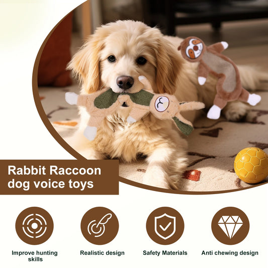 2PCS Dog Plush Squeaky Toy Sloth and Rabbit Shape Plush Toy with Crinkle Paper Cute Interesting Interactive Chew Toys for Pets