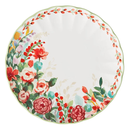 Green Ceramic Dinner Plate Vintage Floral Design Durable Stoneware Round Dish Perfect Dining Entertaining Dishwasher Safe Family