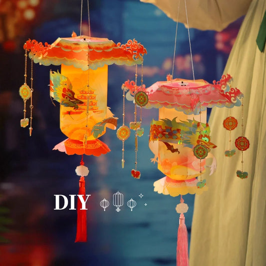 Mid-Autumn Lantern Diy Portable Luminous Dragon Palace Lantern Handmade Toy Lantern Festival Decoration Props