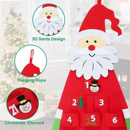 Felt Pendant Santa Claus Pocket Calendar Christmas Countdown Calendar Pendant Christmas Decorations Scene Background Supplies