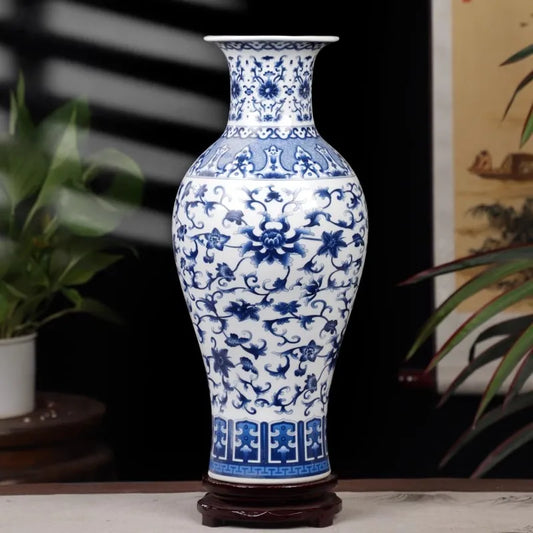 36cm/Jingdezhen blue and white porcelain antique home decoration, living room entrance decoration vase