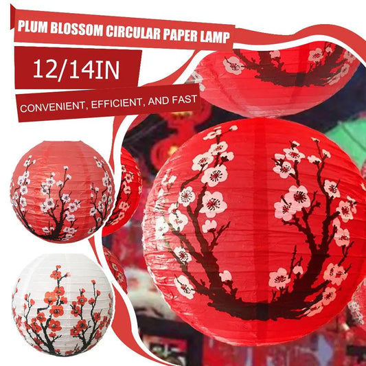 30cm Plum Blossom Round Paper Lantern Lamp Chinese Oriental Style Spring Festival Restaurant Wedding Home Decor Gifts