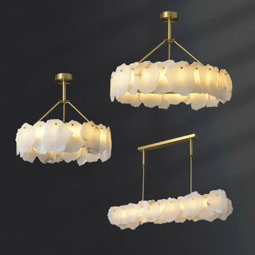 Nordic Chandelier Living Room Pendant Light Minimalist Villa Hall Chandelier All Copper Cloud Stone Dining Room Hanging Lamp