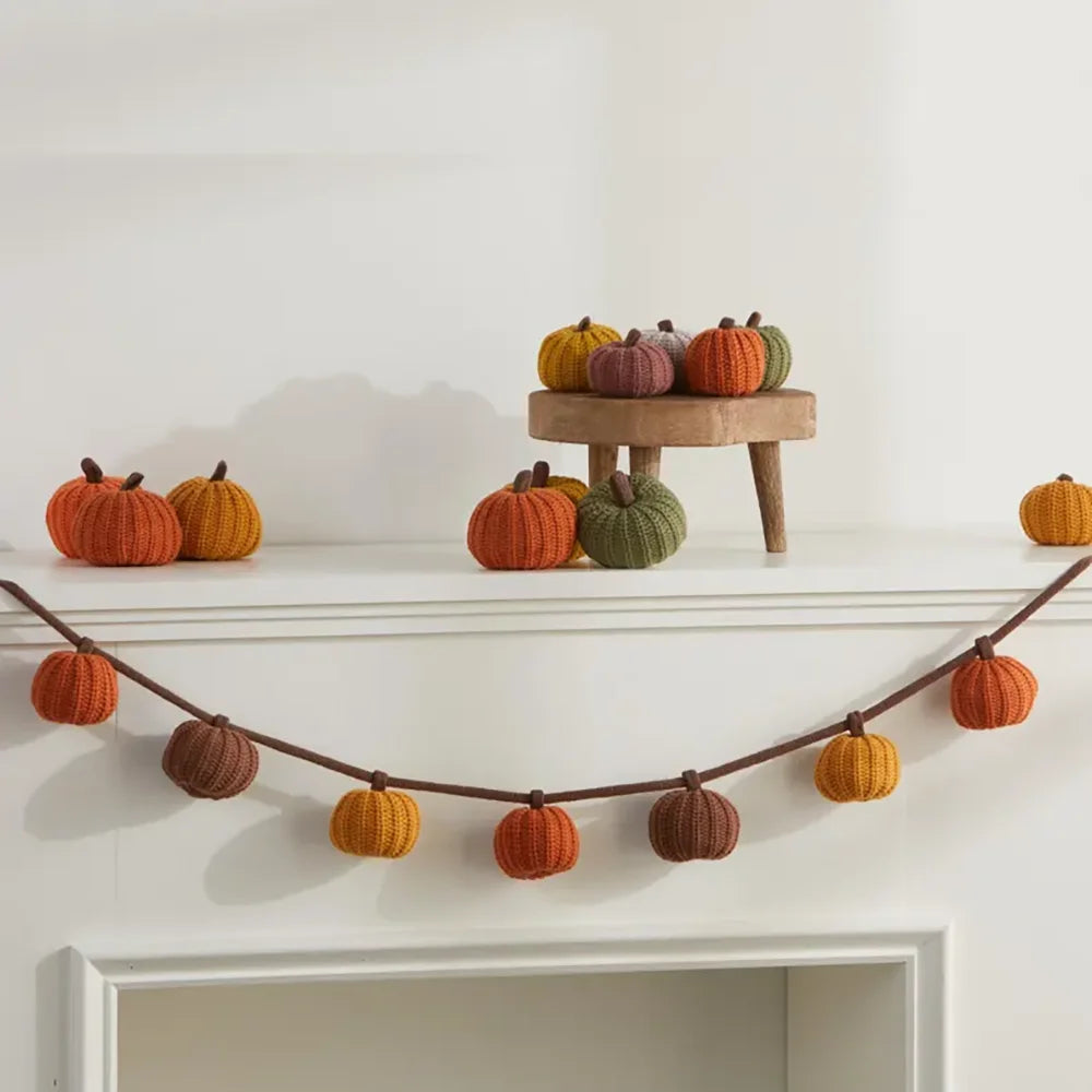 Knit Pumpkin Garland for Mantel Halloween Banner Fall Bookshelf Decor Baby Shower Birthday Gift Backdrop Autumn Decor Supplies