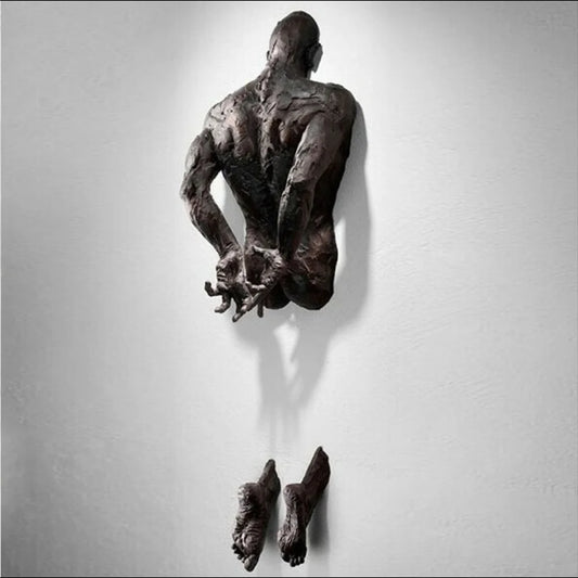 3D Through Wall Figure Sculpture Imitation Copper Decor Abstract Character Resin Climbing Man Statue Indoor Wall Home Decoration