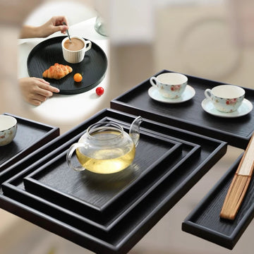 Black Wooden Tray Rectangular Solid Wood Flat Tray Restaurant Dessert Coffee Tray Household Tea Tray Trays Decorative