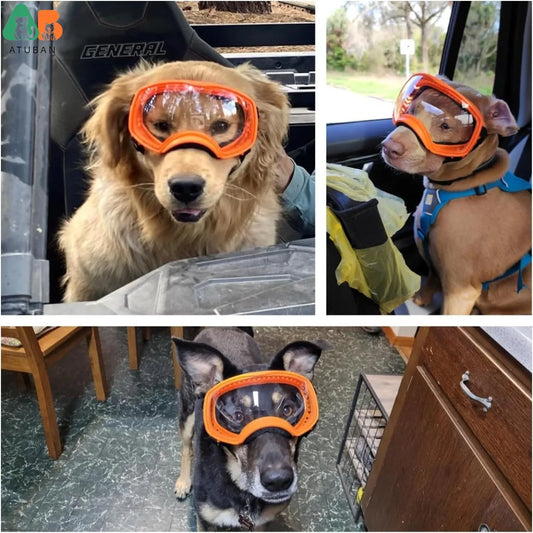 ATUBAN Dog Goggles,Clear Dog Sunglasses Medium Large Breed Wide View Dog Eye Protection Adjustable Straps for Driving Hiking