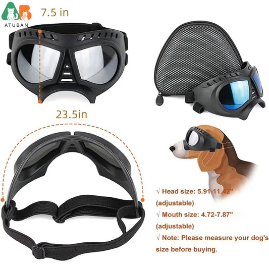 Dog Sunglasses for Small Breed Dog Goggles Dog UV Windproof Snowproof for Long Snout Dogs Mask with Soft Frame Adjustable Straps