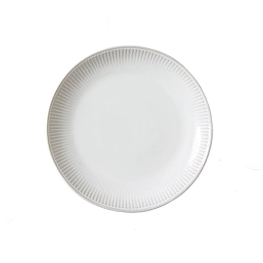 10.5 Inch Ceramic Dish Stoneware Dinner Plate Ribbed Edge Elegant Microwave Safe Dishwasher Safe Durable