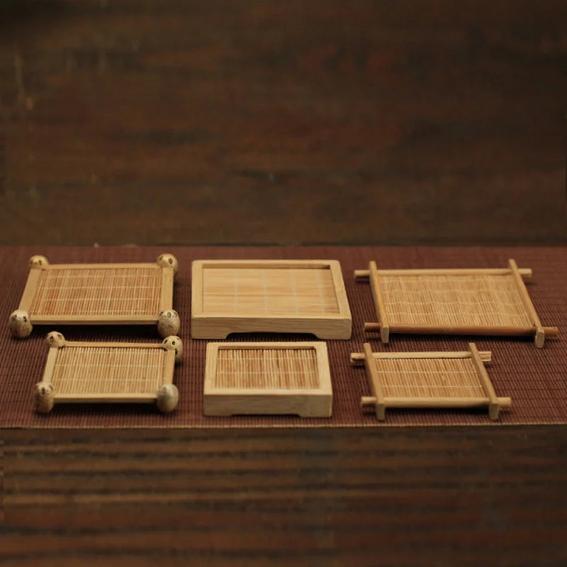 Japanese Handmade Insulated Dish Bamboo Tea Mat Tray Coaster Kitchen Accessories Placemat Cup Holder