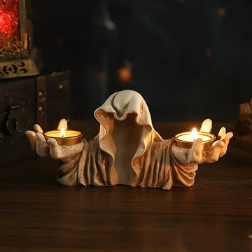 Halloween candle holder ornament, ghost wizard, magic cat, skull, Halloween atmosphere decoration prop