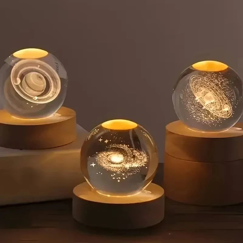 6cm 3D Planet Crystal Ball LED USB Night Light Solar System Galaxy Table Lamp Glowing Moon Sphere For Bedroom Decoration Gift