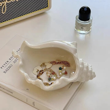Ceramic Tray Conch and Shell Jewelry Plate Clam Shell Desktop Storage Container Storage Tray Fruit Platter Home Decoration