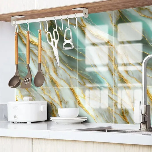 Waterproof Peel and Stick Backsplash Marble Wall Tiles Stickers Self-Adhesive PVC Panels for Bathroom Kitchen and Living Room