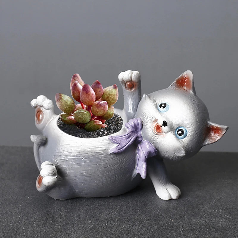Cartoon Flower Pot Cute Cat Succulent Plant Pots Vase Animal Resin Pots Planters for Indoor Plants FlowerPot Home Decoration