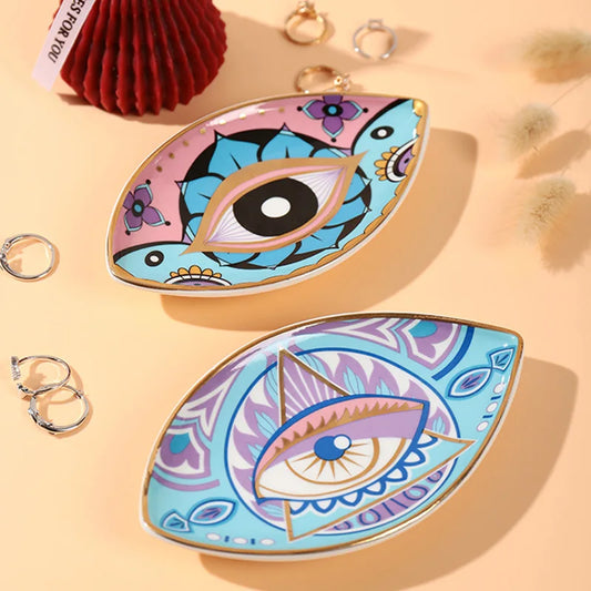 Turkish Evil Eye Tray Ceramic Jewelry Tray Trinket Dish Rings Earrings Necklaces Dish Evil Eye Decorative Plate Bowl Home Decor
