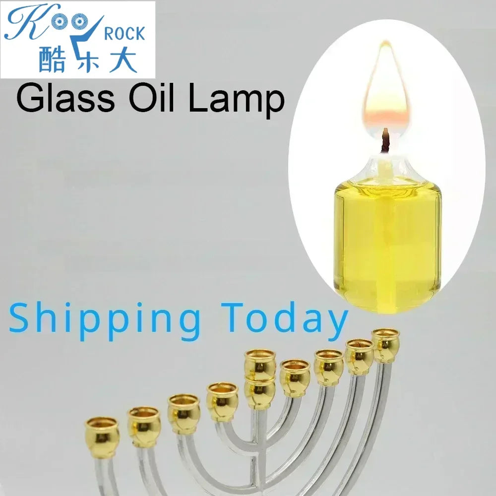 Hanukkah glass oil Menorah, 9 branches oil lamp candlestick with wick, Home Decorations Candle holder, Jewish Chankiah
