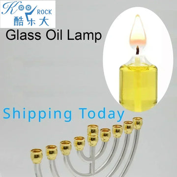 Hanukkah glass oil Menorah, 9 branches oil lamp candlestick with wick, Home Decorations Candle holder, Jewish Chankiah